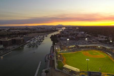 Stockton aerial sunset ballpark Visit Stockton
